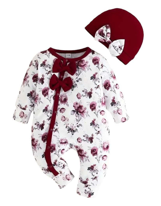 Burgandy Floral with Hat