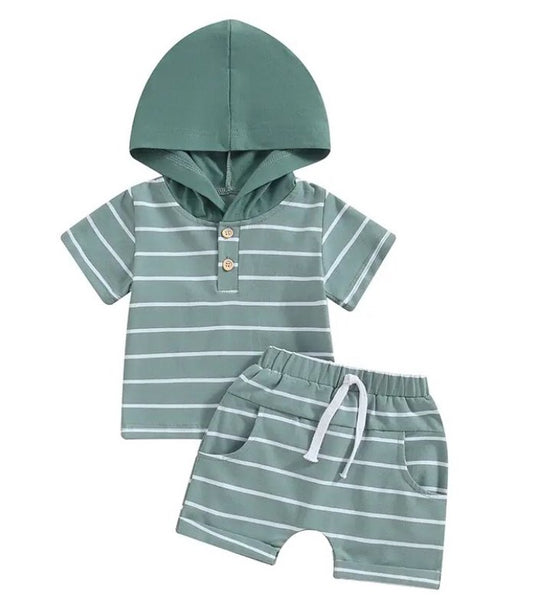 Striped Hoodie Shorts Set