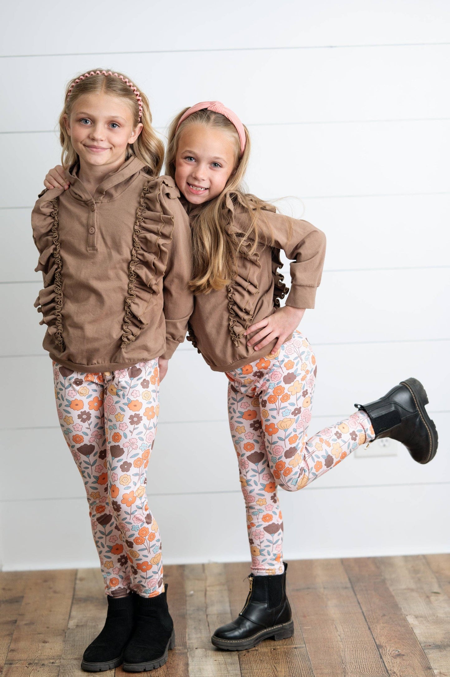 Kids Chocolate Ruffle Hoodie & Floral Pant Set