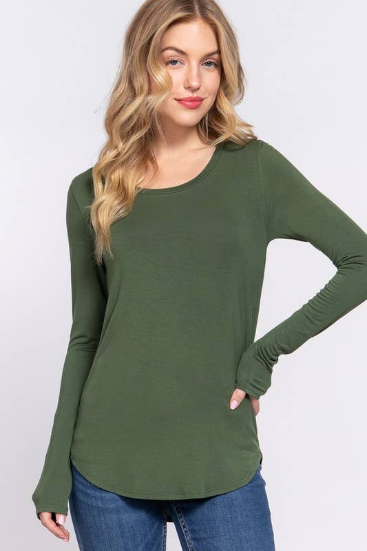 Long Sleeve Round Neck Rayon Spandex Jersey Top