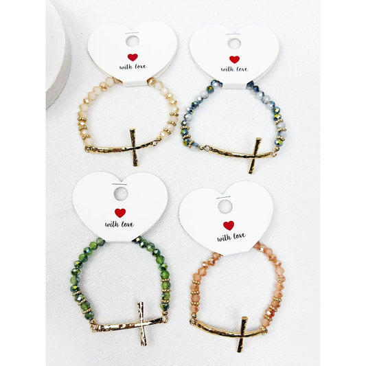Hammered Cross Bead Stretch Bracelet