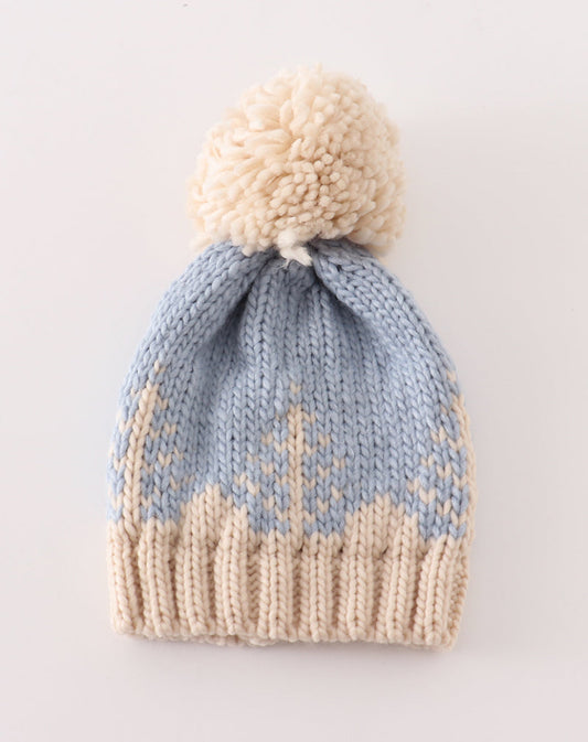 Blue Tree Pompom Hat