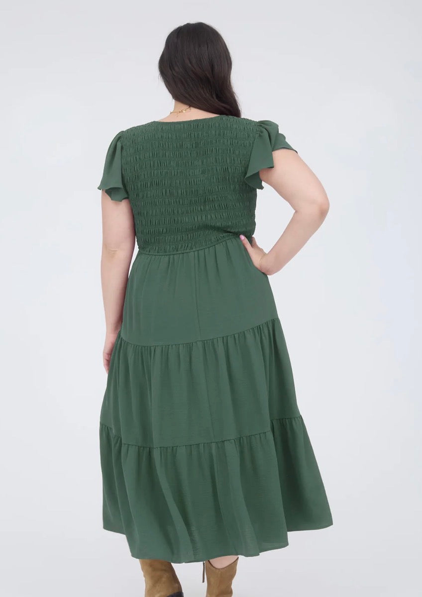 Plus Size Flutter Sleeve Midi Dress