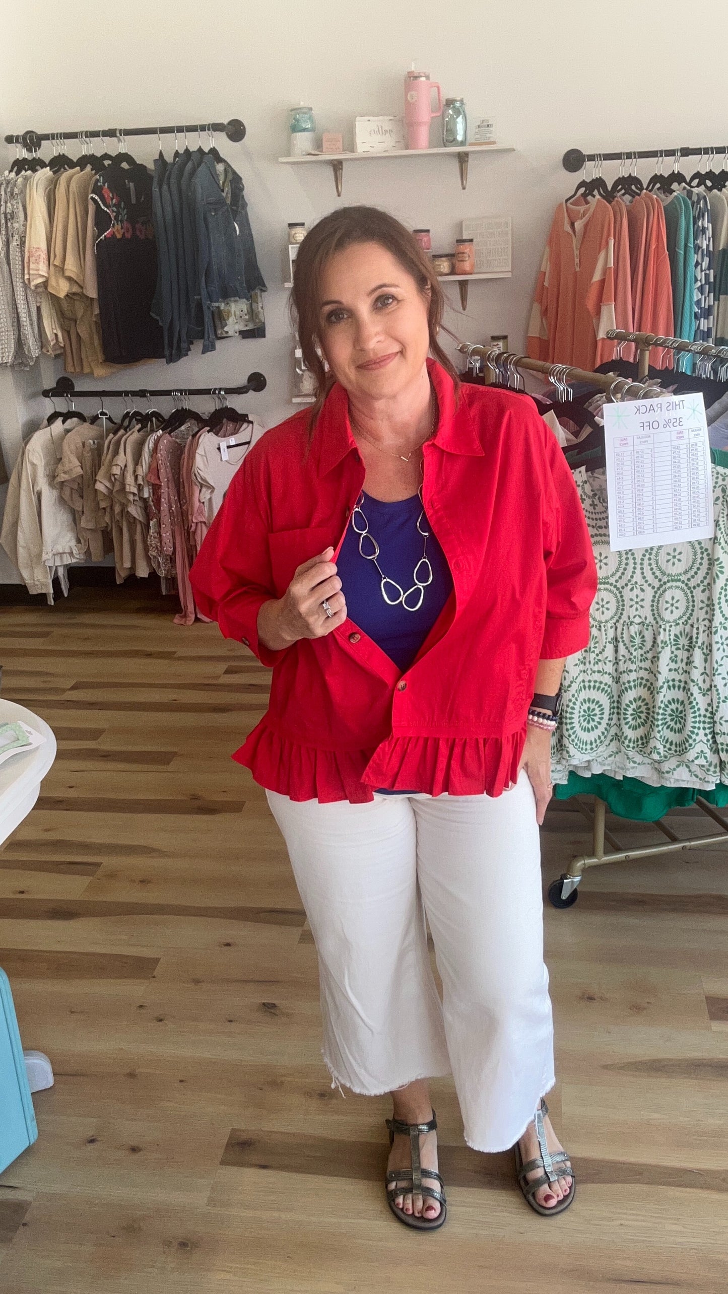 Ruffle Hem Button Front Poplin Top