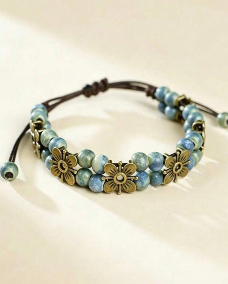 Porcelain and metal flower bracelet ￼