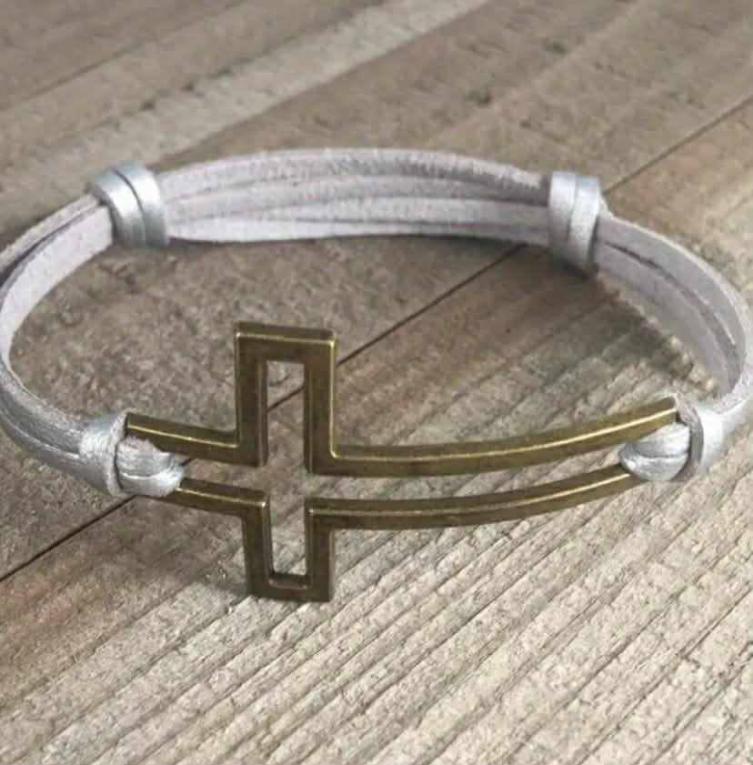 Adjustable Cross Leather Strips Bracelet