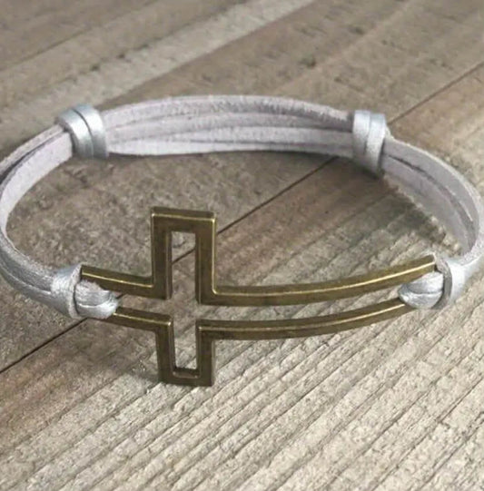 Adjustable Cross Leather Strips Bracelet