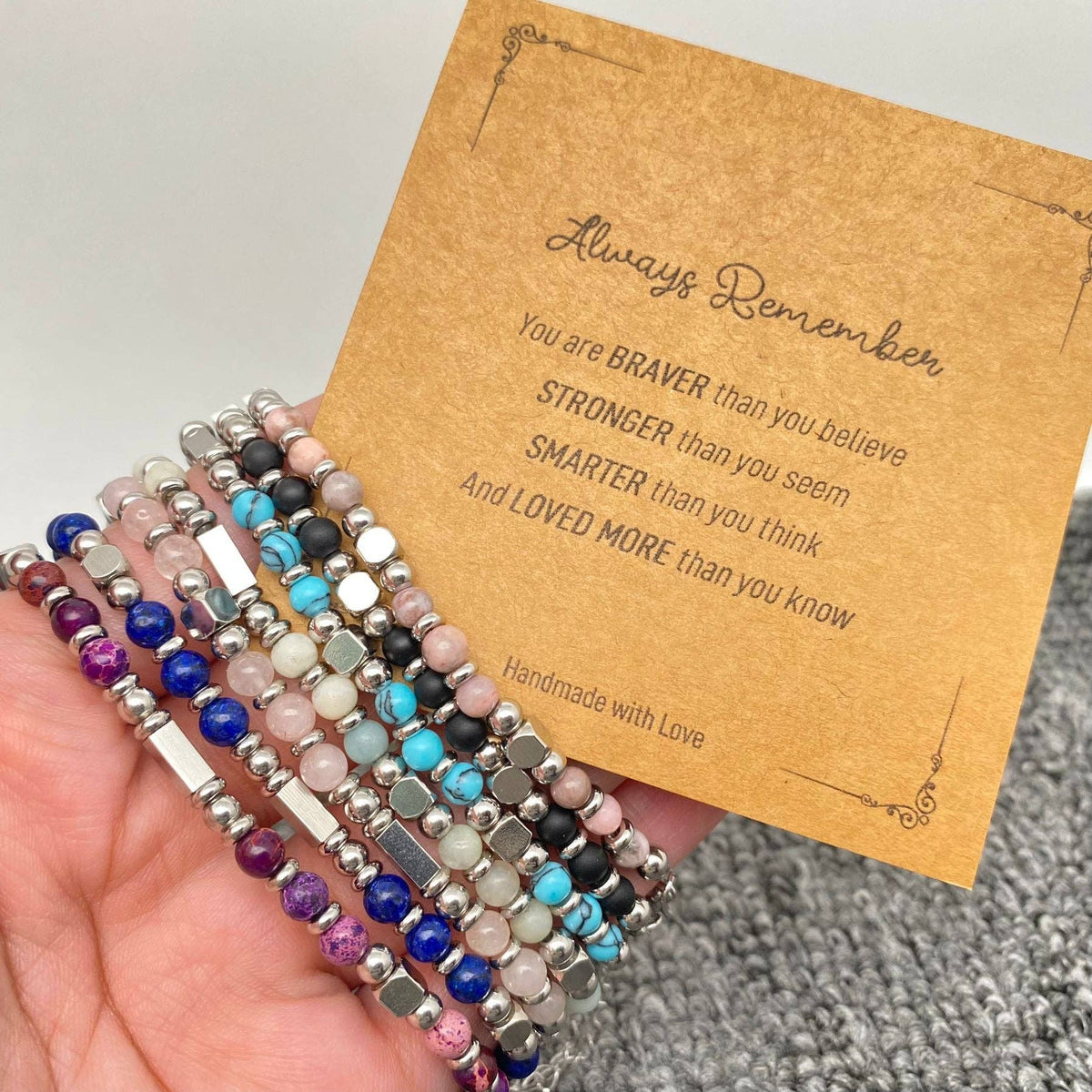Stone & Stainless Steel Bead Bracelet and Card