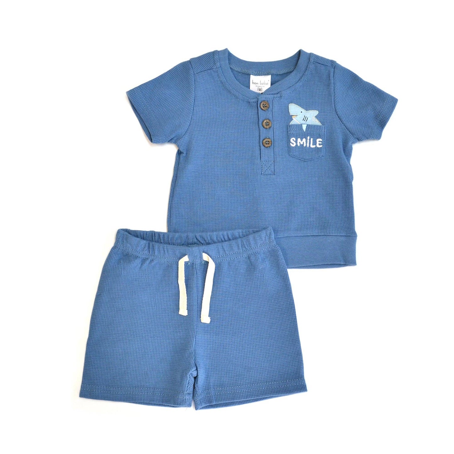 Boys 2pc Summer Cute Waffle Knit Top & Shorts Sets