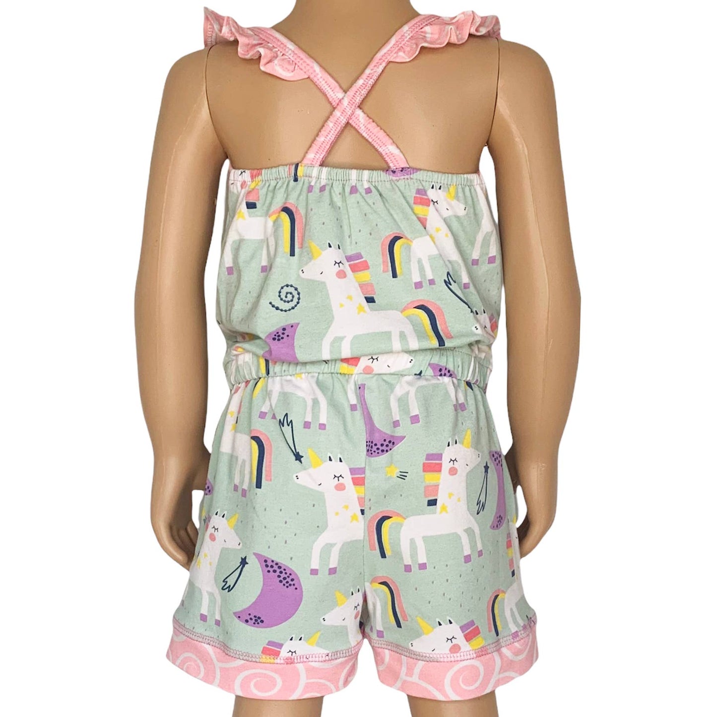 AnnLoren Girls Jumpsuit Unicorn Rainbows Romper PrePack