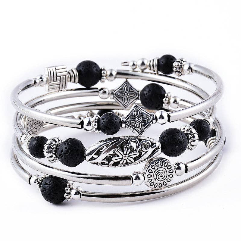 Natural Stone Wrap Beaded Bracelet Bangle