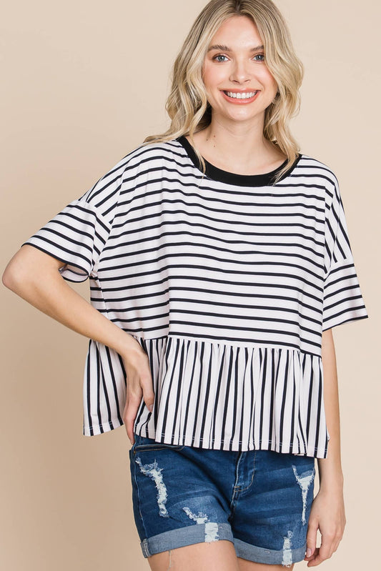 ETK-8772 Striped Babydoll Short Sleeve Top