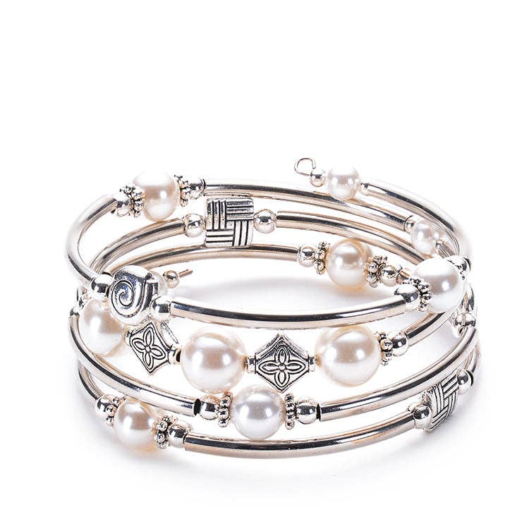 Natural Stone Beaded Wrap Bracelet Stretch Bangle - CS