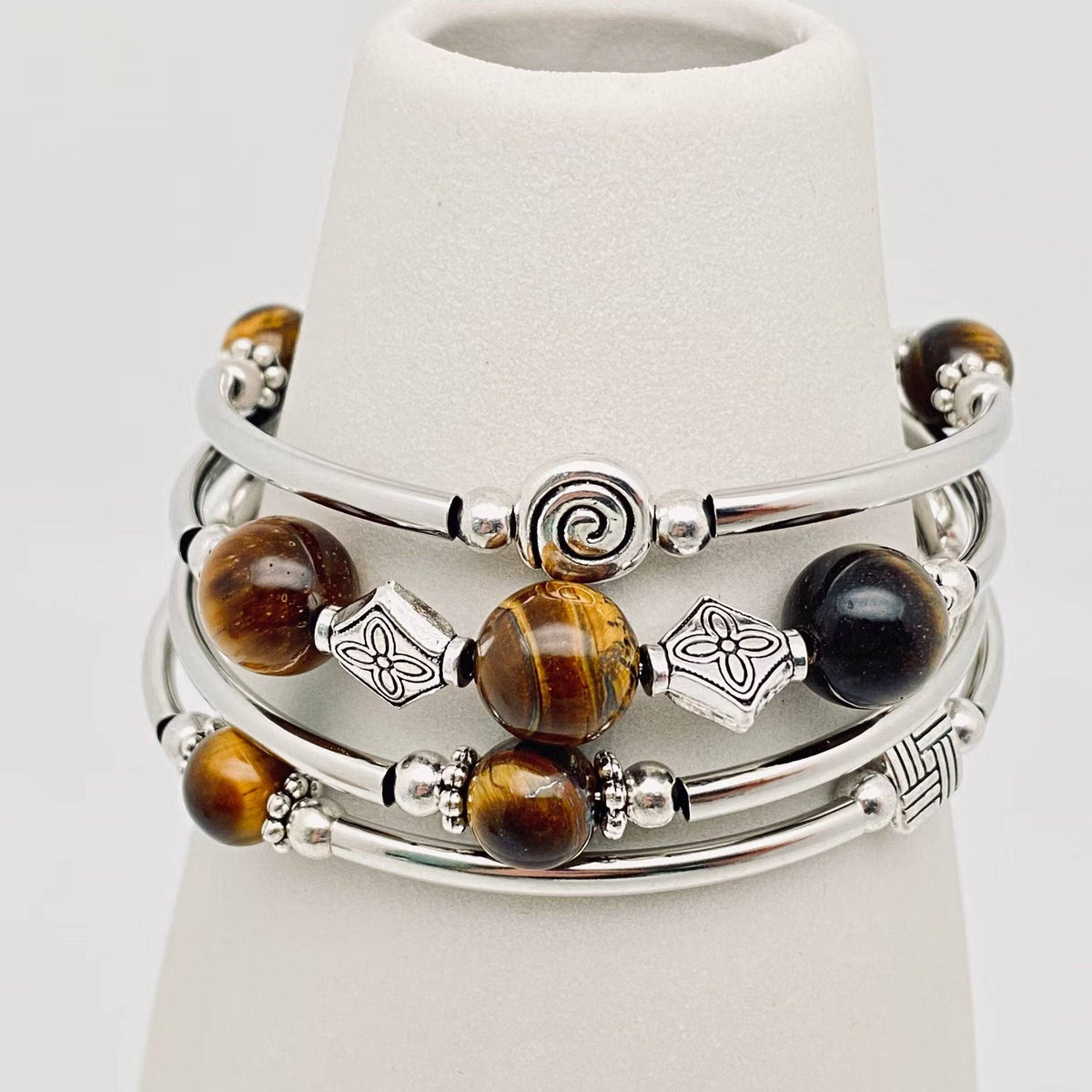Natural Stone Beaded Wrap Bracelet Stretch Bangle - CS
