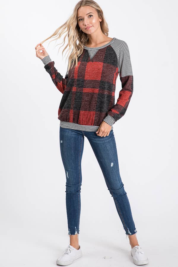 Brushed Mohair Plaid Sweatshirt