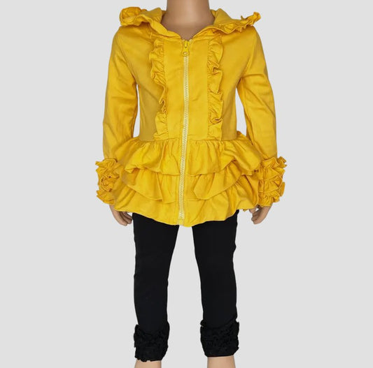 Mustard Yellow Ruffle Hoodie Jacket