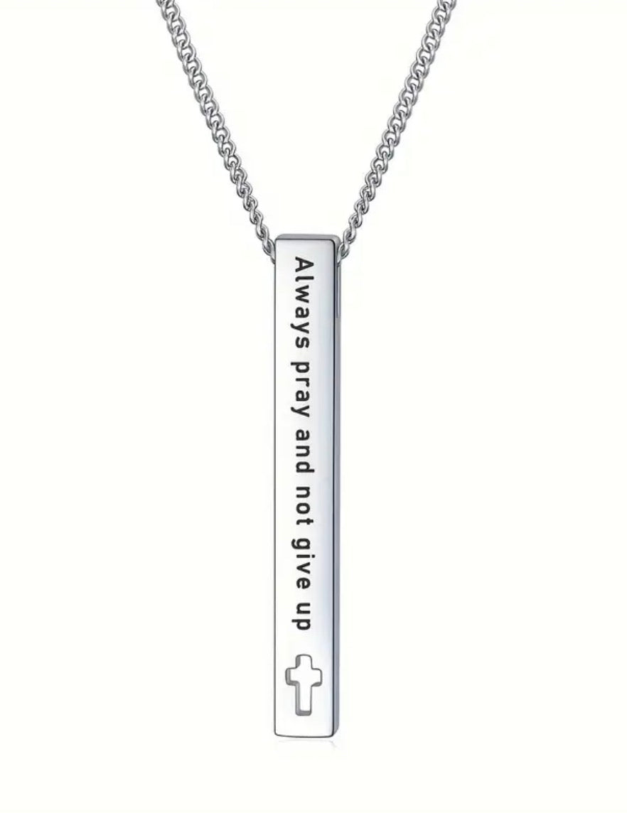 Hollow Cross Verse Bar Necklace