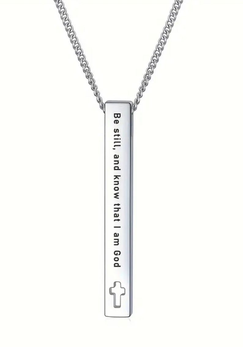 Hollow Cross Verse Bar Necklace