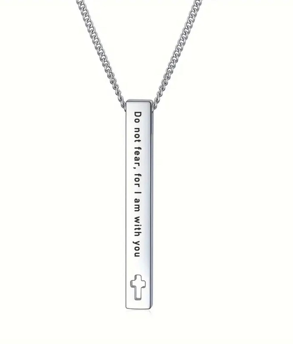 Hollow Cross Verse Bar Necklace