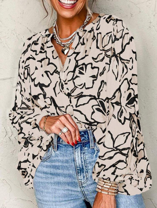 Black Cream Floral Blouse