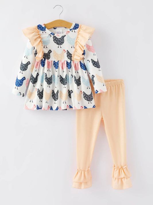 Farm Print Girls Outfit Set