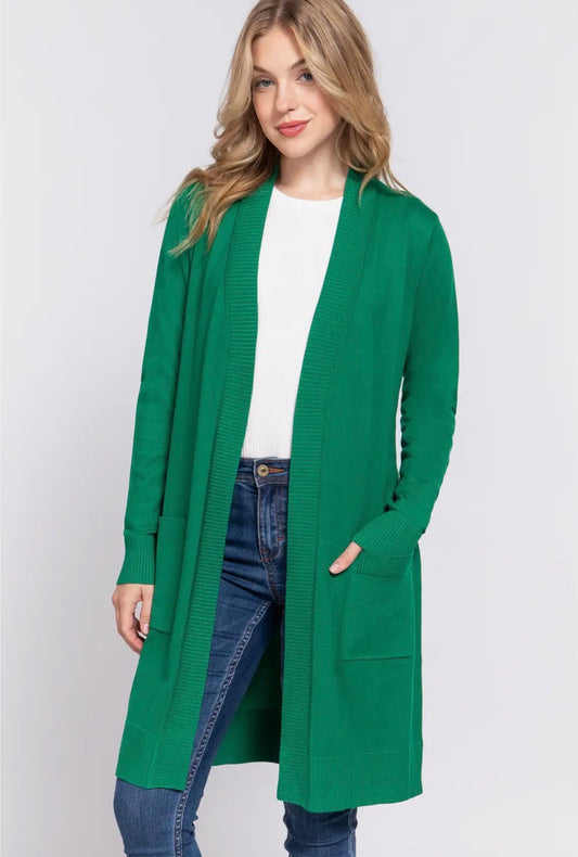 Long Sleeve Rib Banded Open Tunic Sweater Cardigan
