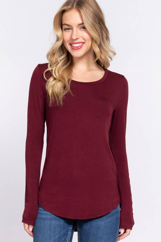 Long Sleeve Round Neck Rayon Spandex Jersey Top