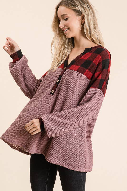 Heavy Waffle Buffalo Plaid Tunic