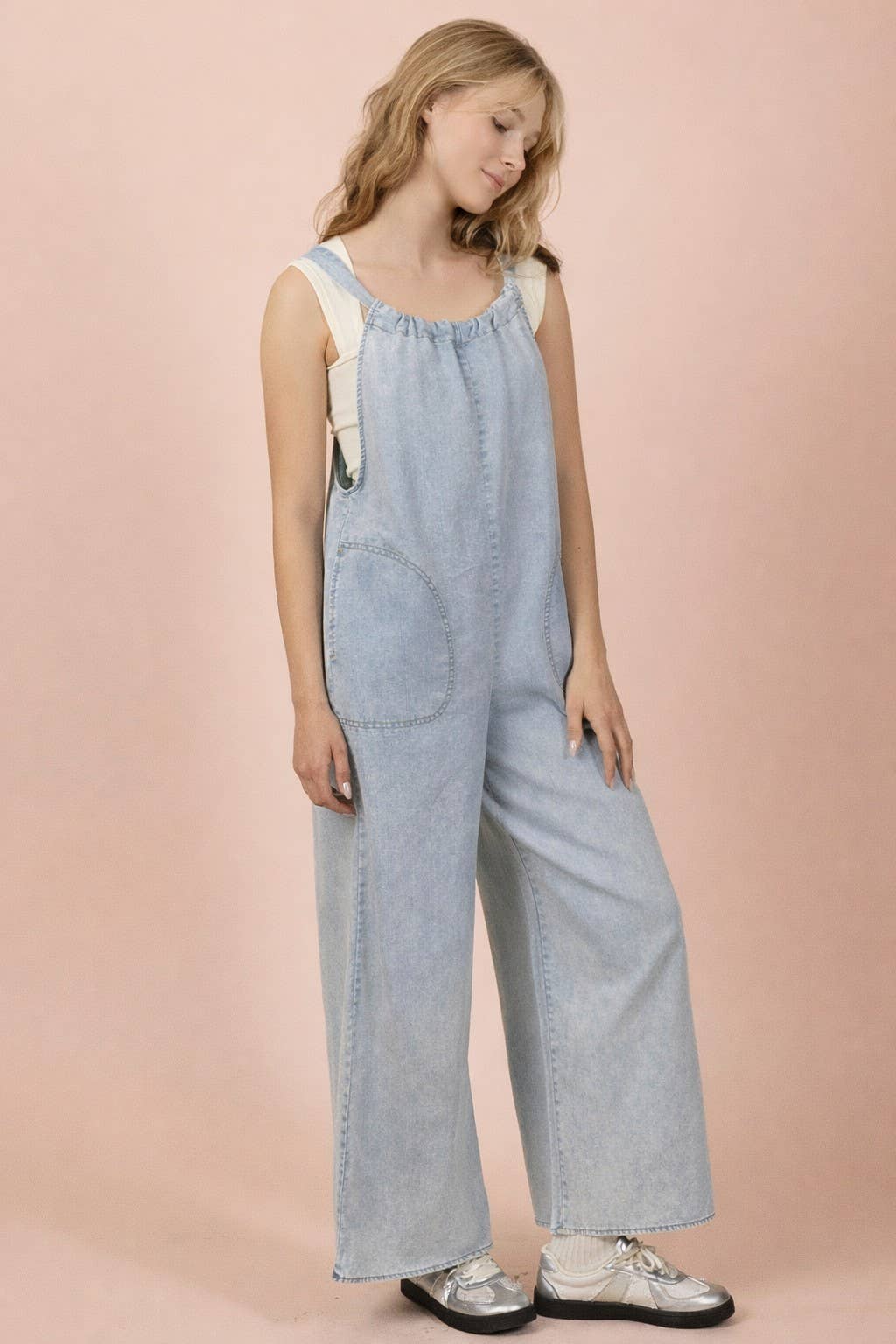 Washed Chambray Casual Jumpsuit