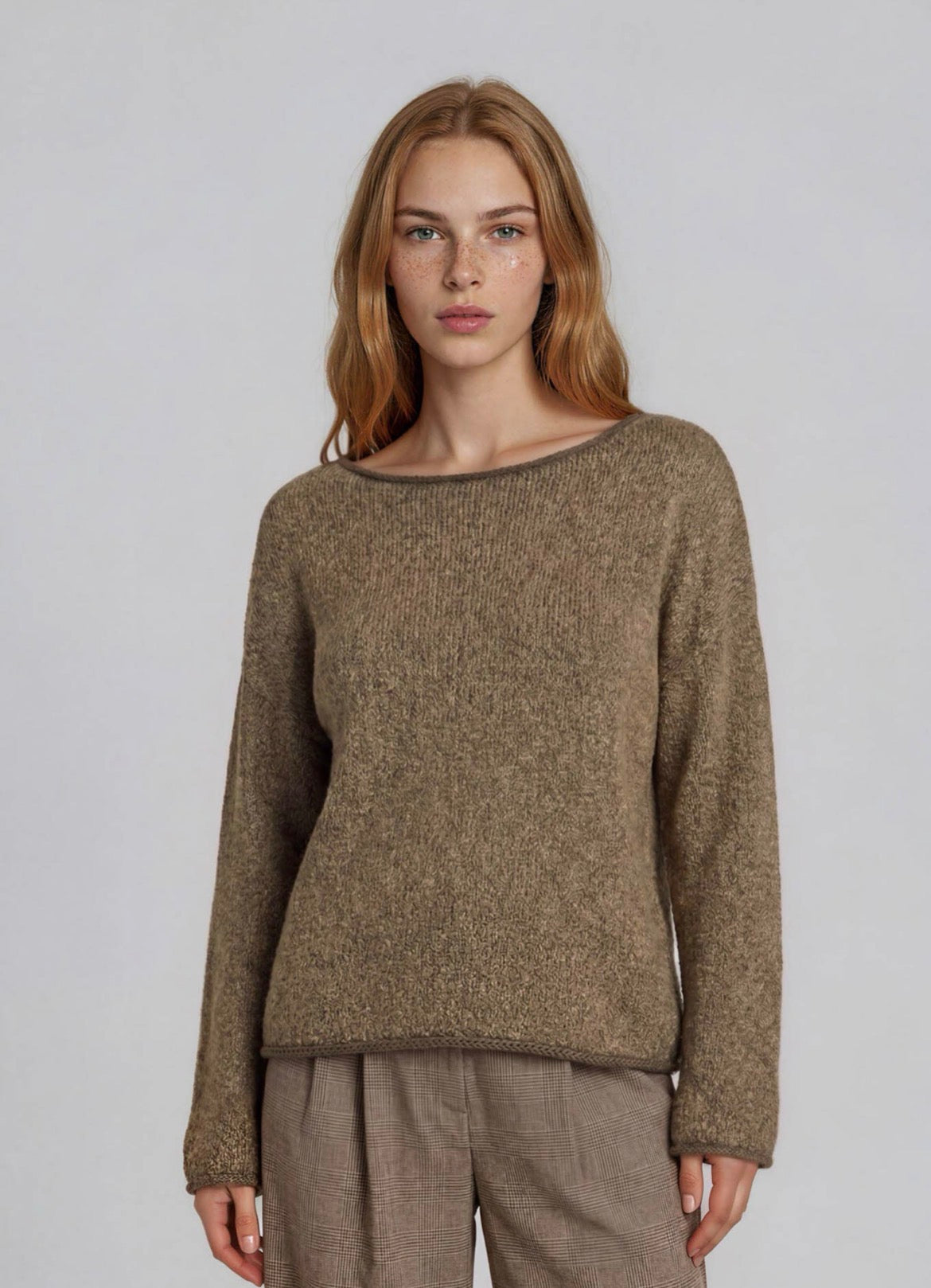 Boat Neck Contrast Trim Knit Sweater