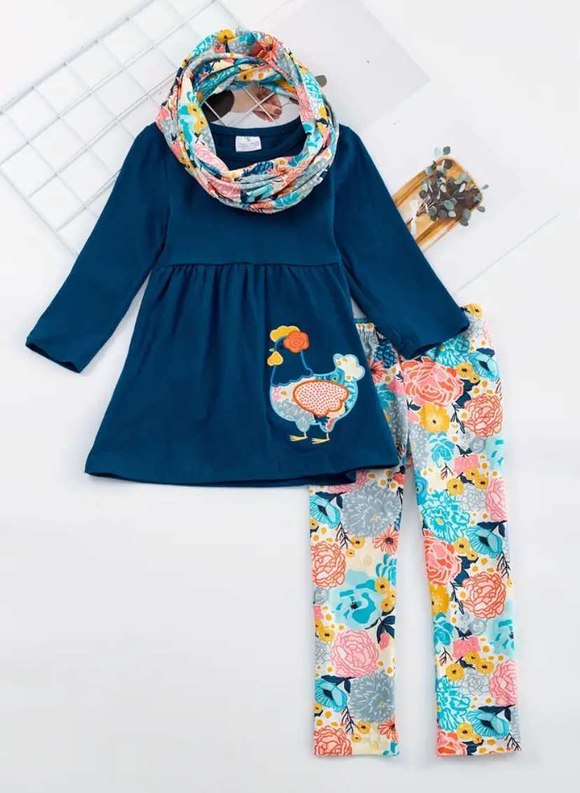 Chicken and Floral Scarf Set