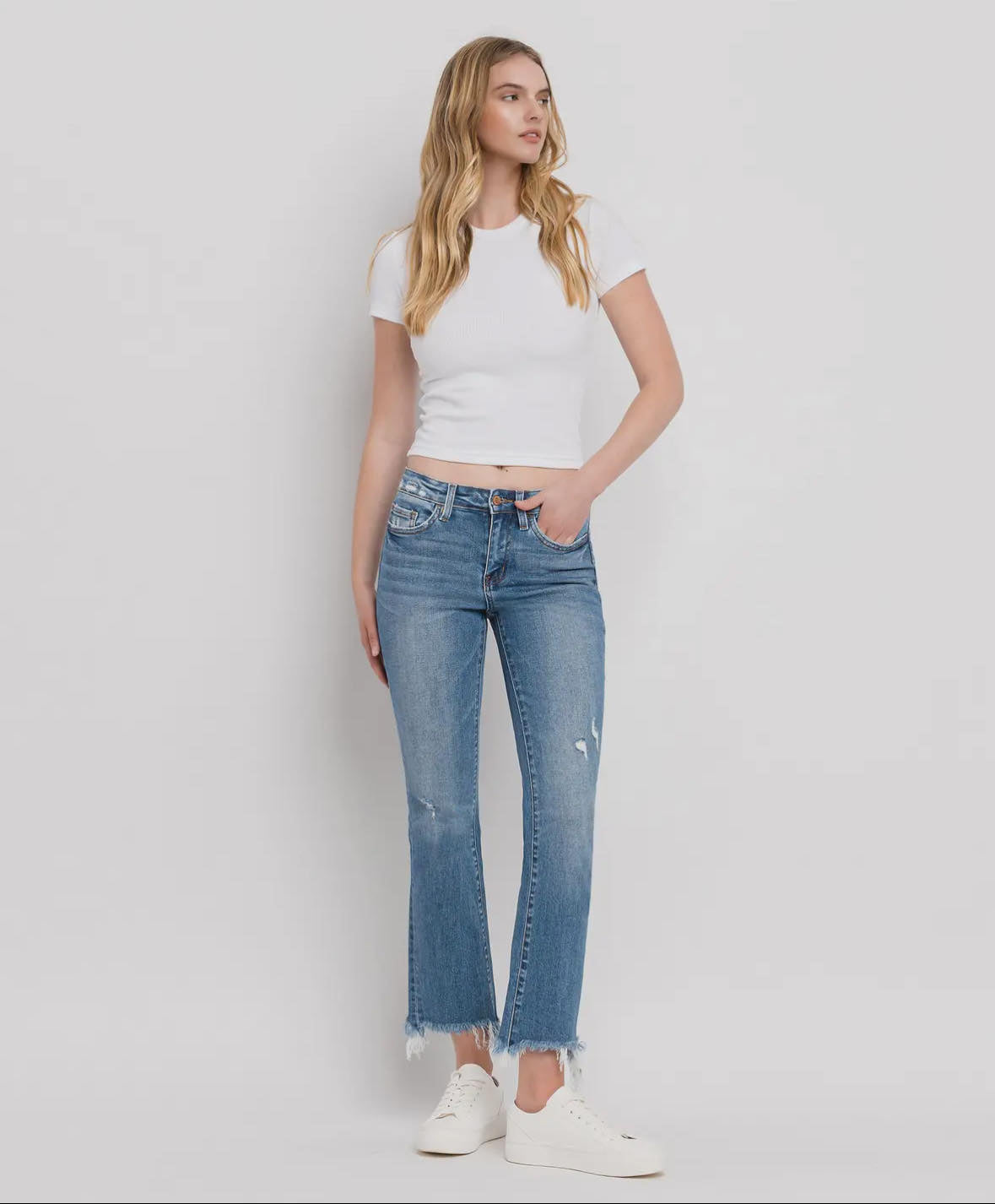 Mid Rise Hem Ankle Bootcut Jean