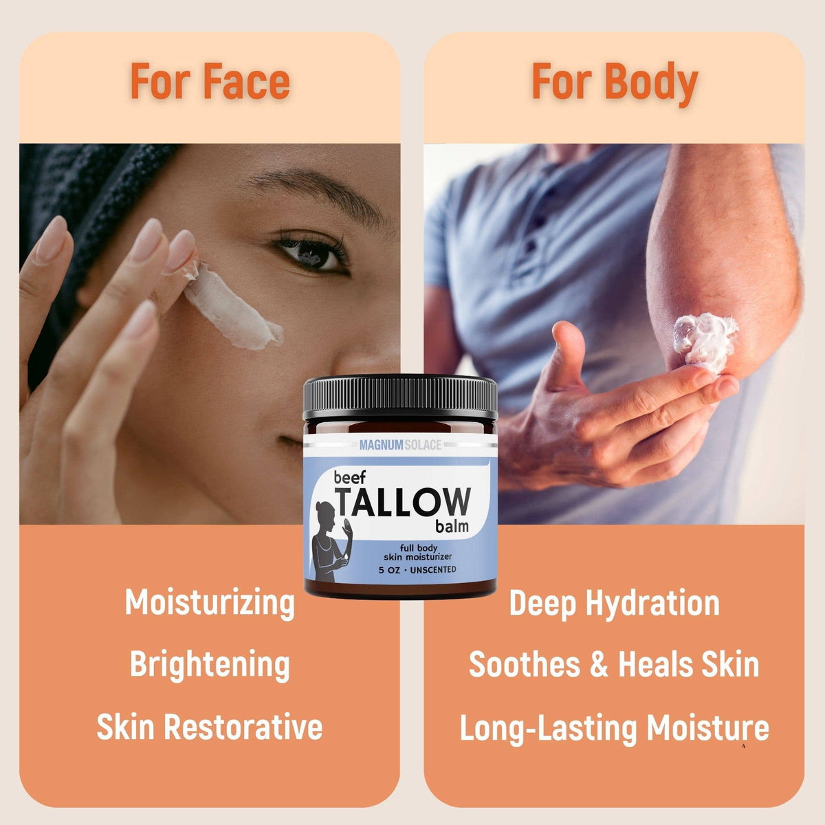 Beef Tallow Balm for Skin – Deep Moisture, 2 Ingredients