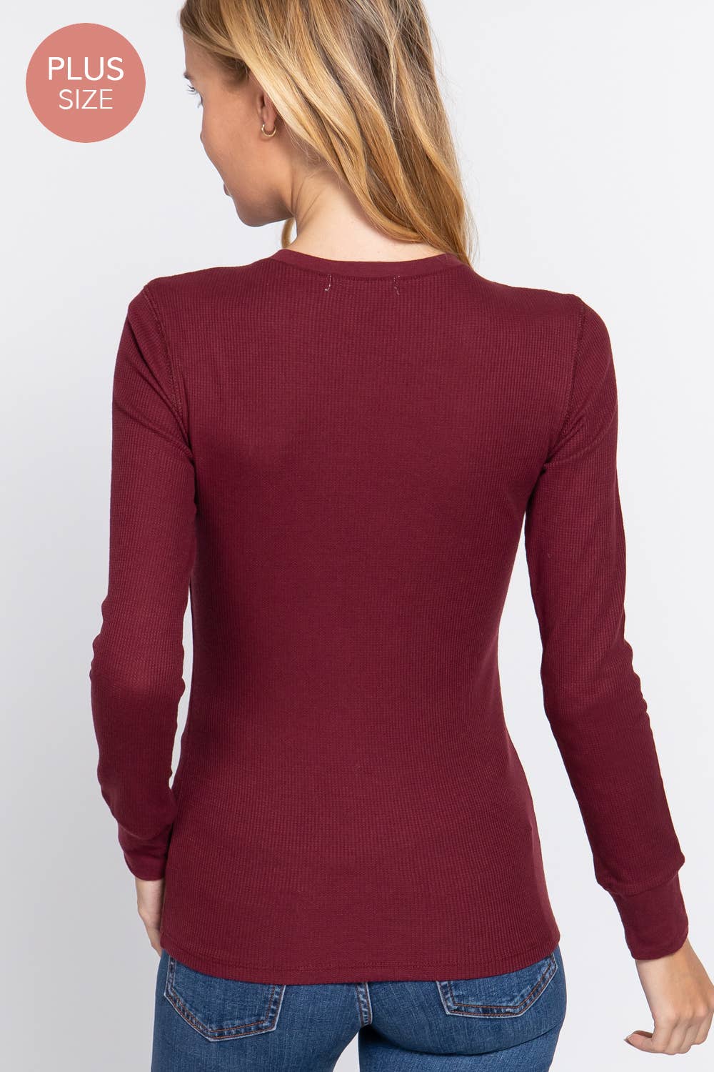 [PLUS SIZE] Long Sleeve Crew Neck Thermal Knit Top