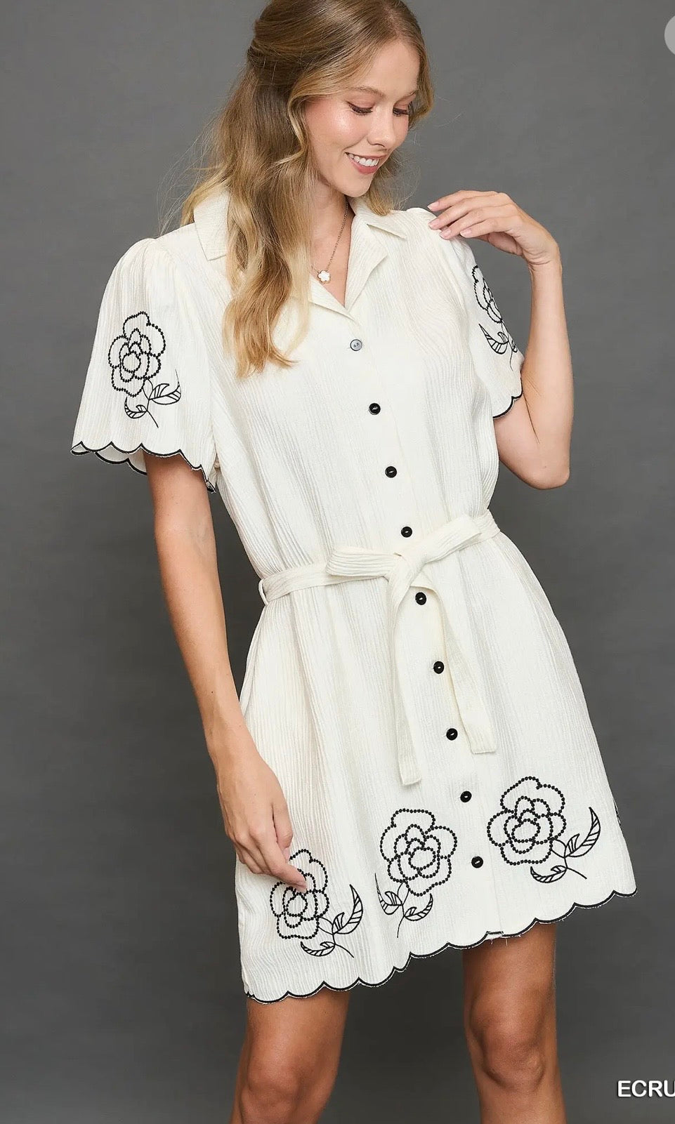 Floral Border Embroidered Dress