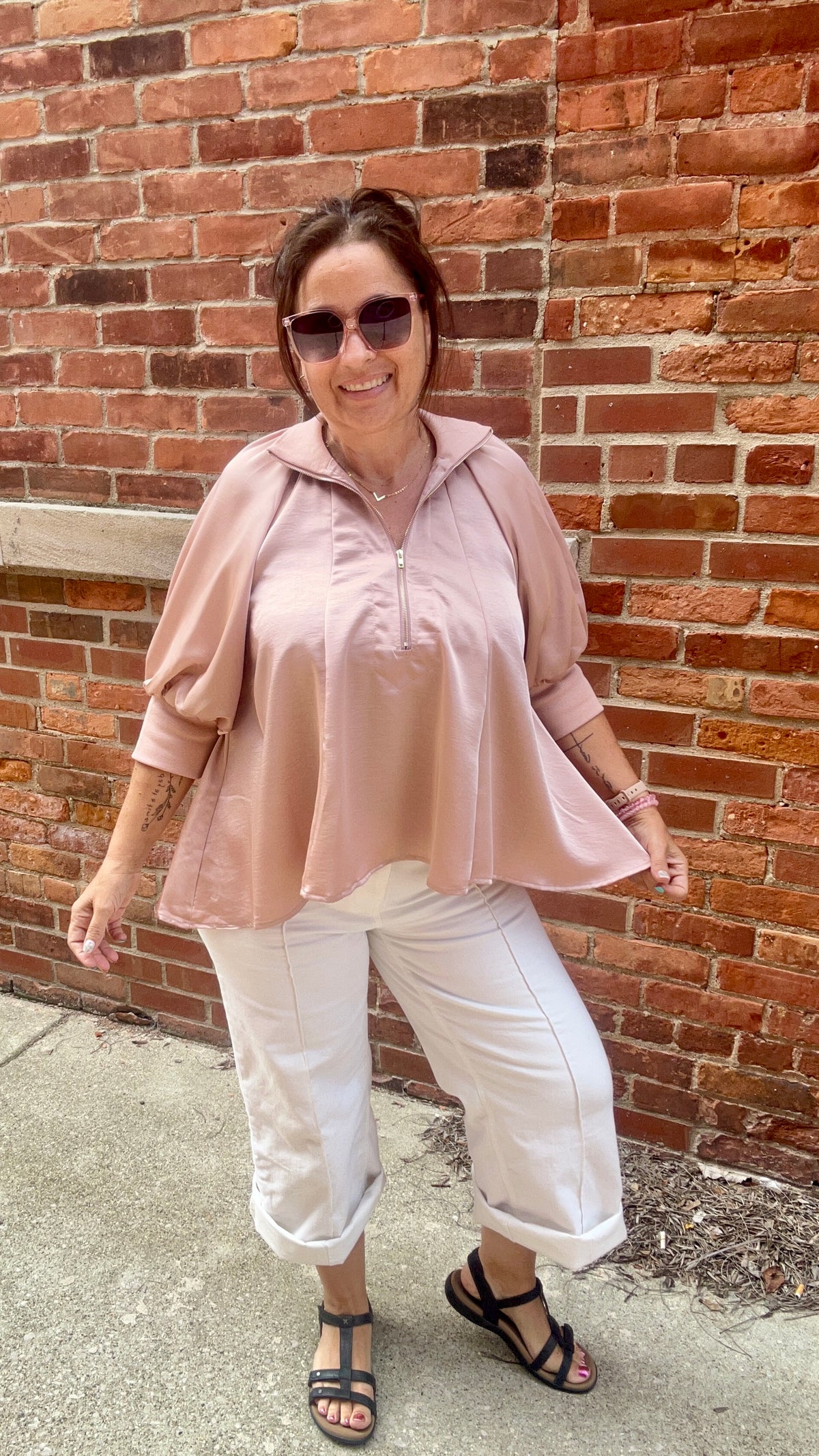 Mock Neck Puff Band Sleeve