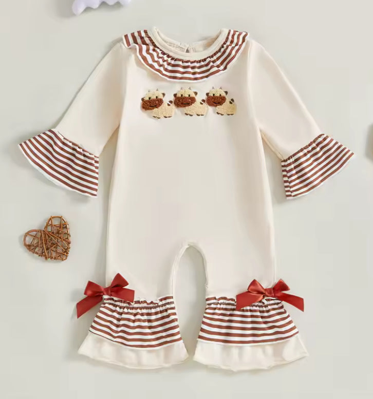 Ruffle Cow Appliqué Romper