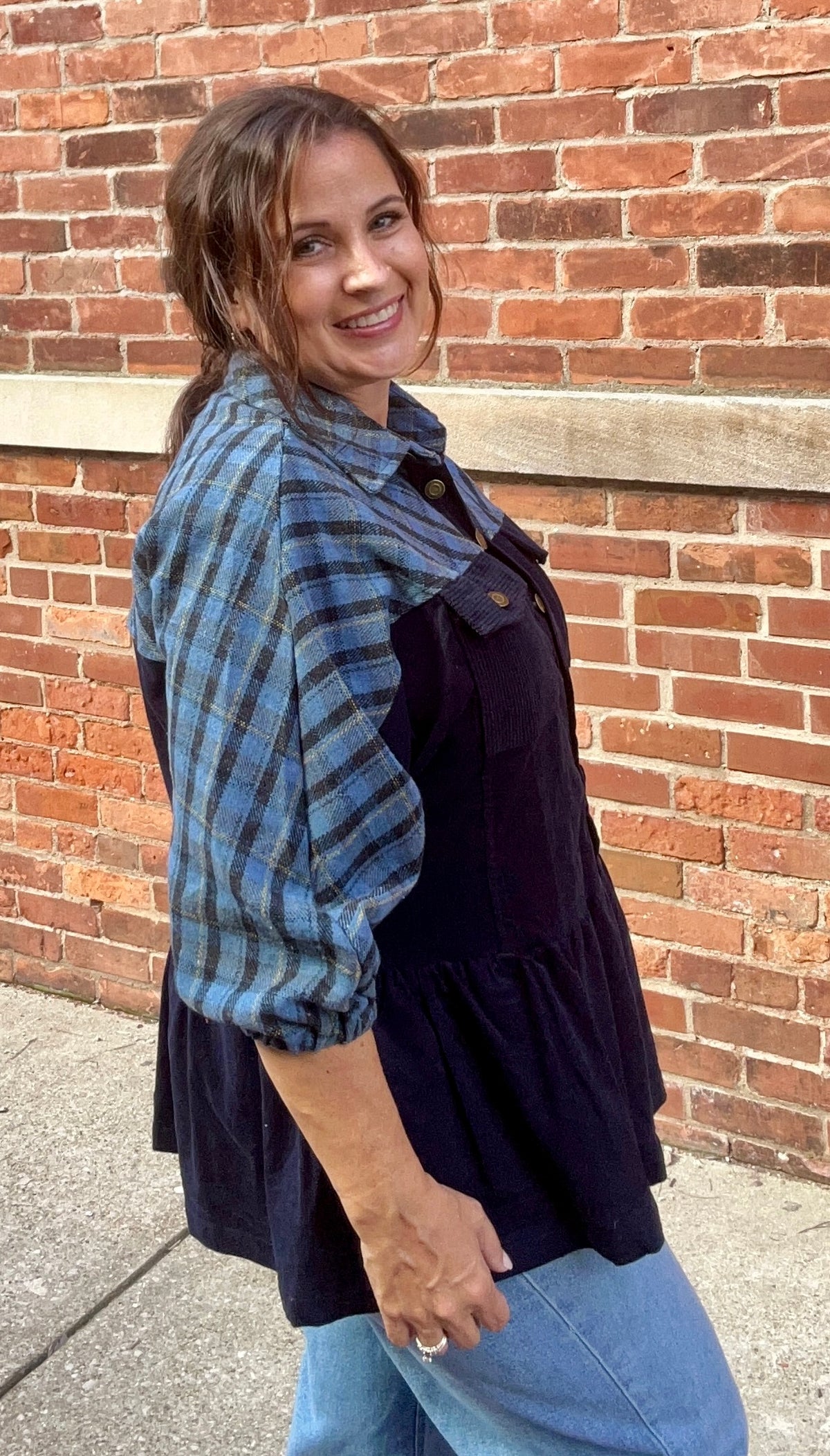Plaid Contrast Corduroy Button Down Shacket