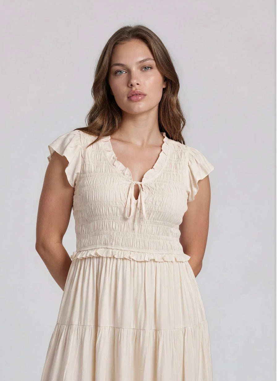 Plus Size Smocked Front Tie Ruffle