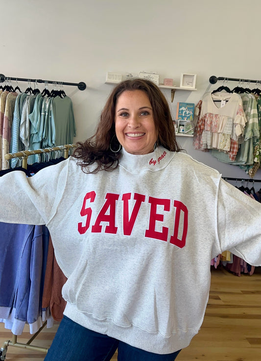 SAVED Embroidered Mock Neck Sweatshirt