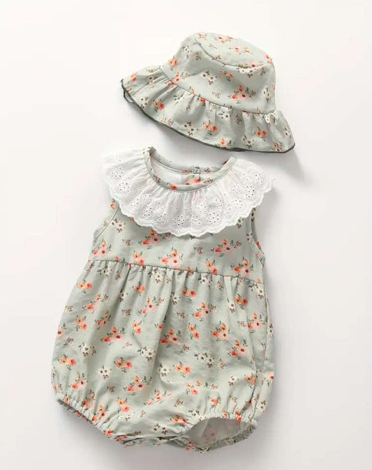 Vintage Floral Lace Collar Romper