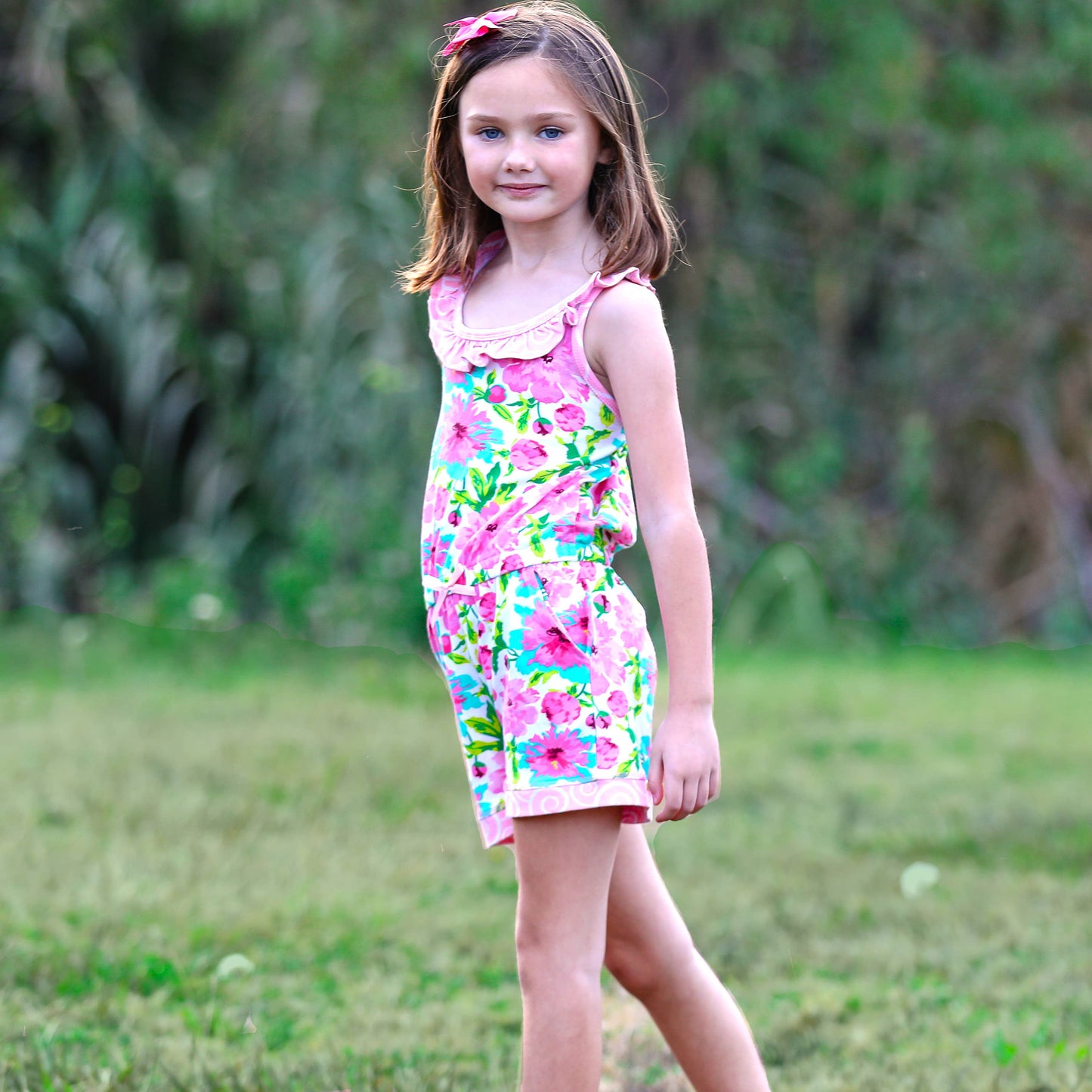 AnnLoren Floral Girls Jumpsuit Summer Romper Clothing Shorts