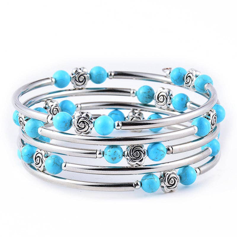 Natural Stone Multi-Layer Wrap Beaded Bangle Bracelets