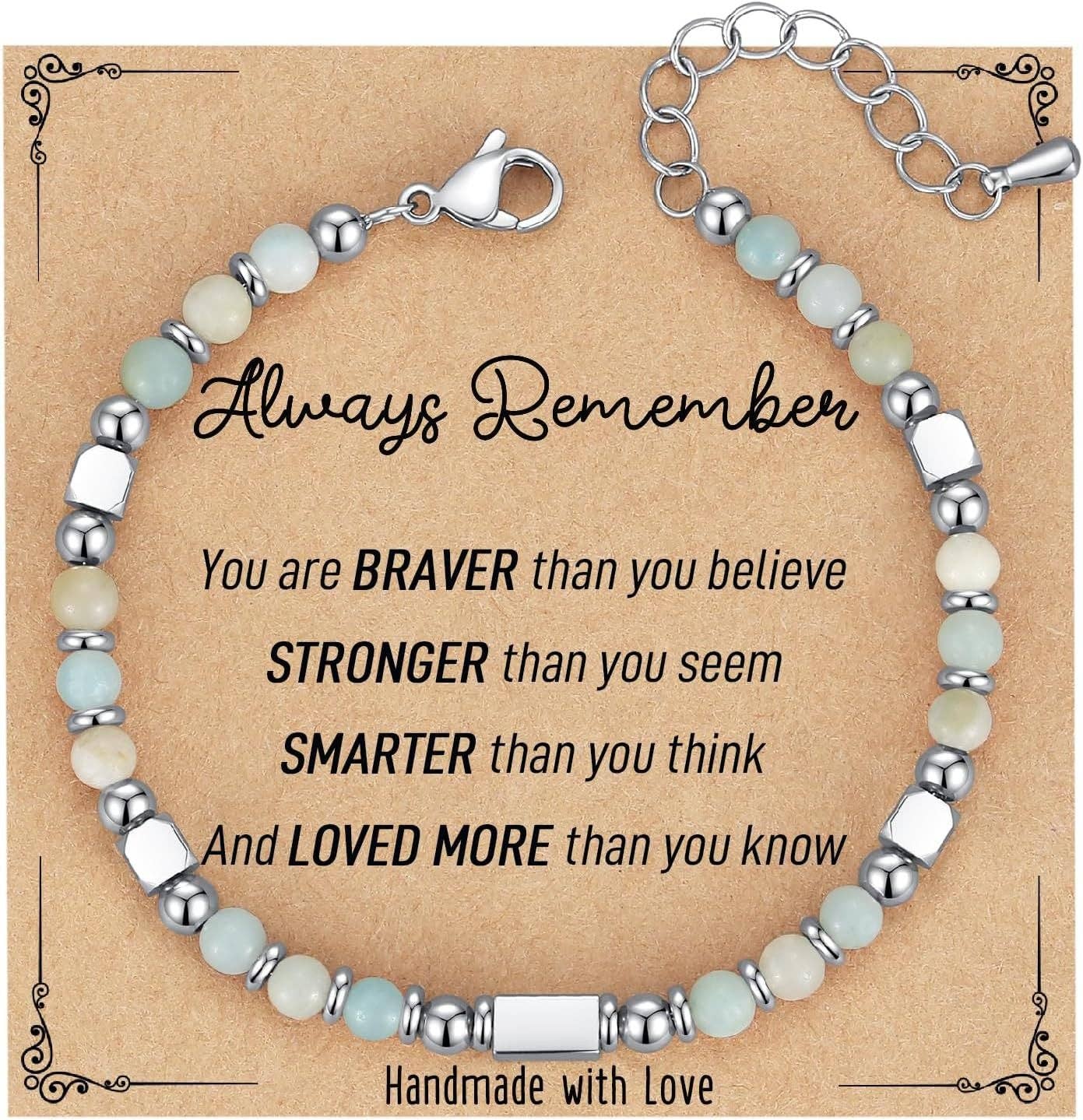 Stone & Stainless Steel Bead Bracelet and Card