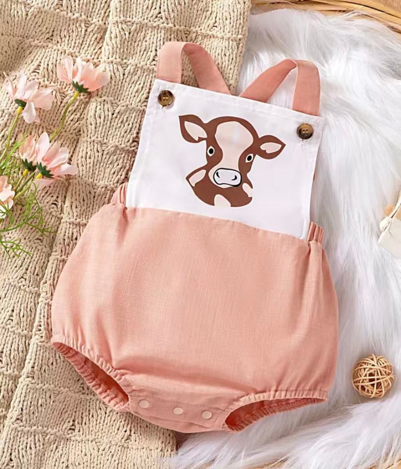 Linen Cow Romper - 2 colors