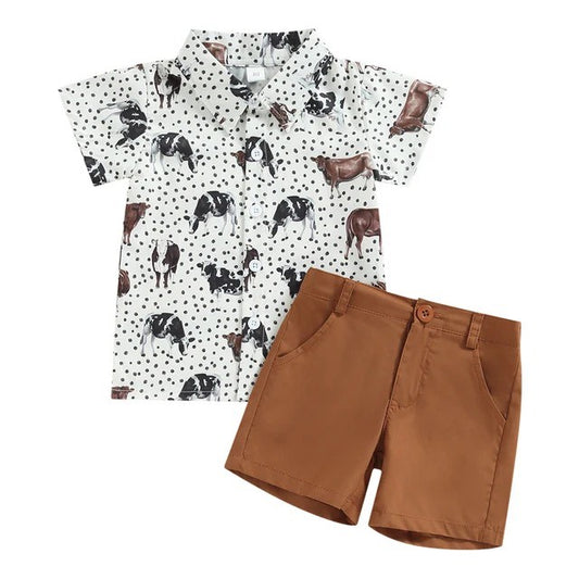 Cow Print Shorts Set