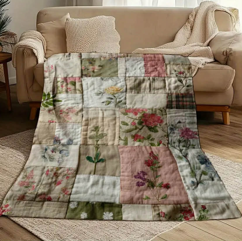 Printed Floral "Quilt Look" Blanket