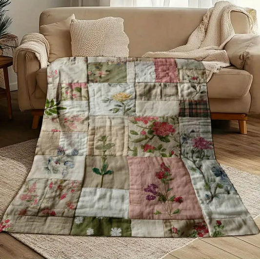Printed Floral "Quilt Look" Blanket