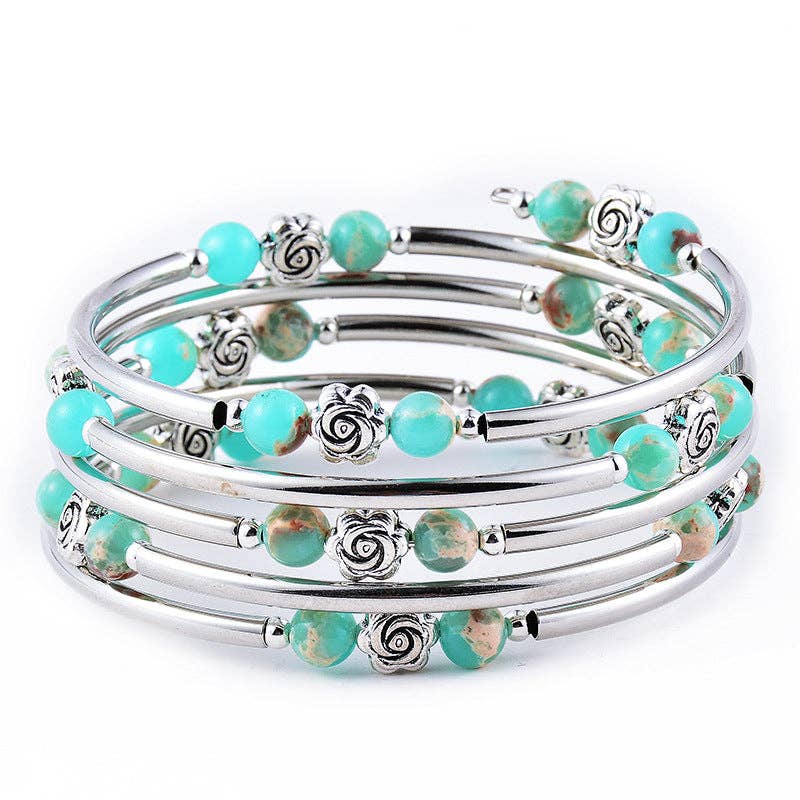 Natural Stone Multi-Layer Wrap Beaded Bangle Bracelets