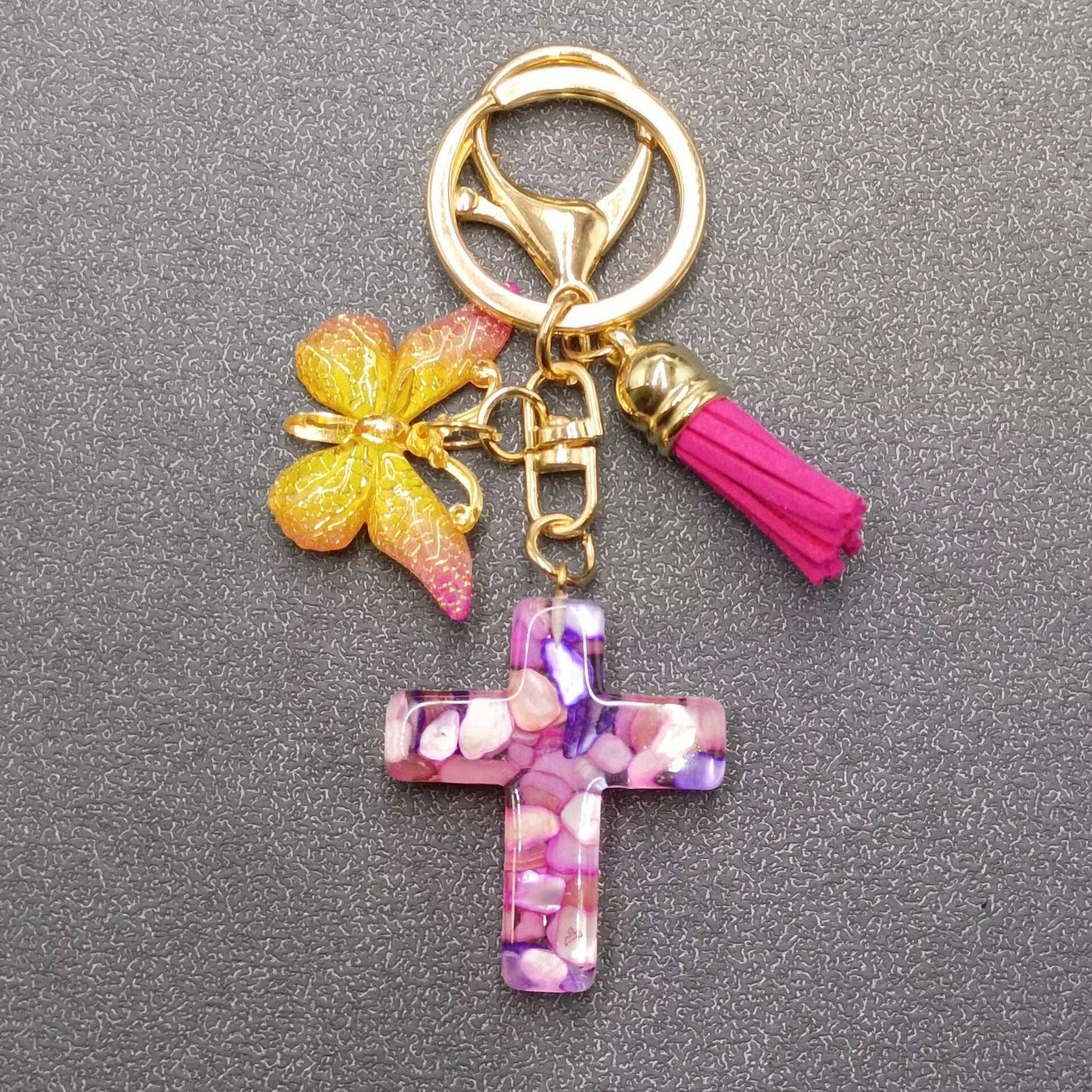 Multi-style Acrylic Butterfly Resin Cross Pendant  Keychains